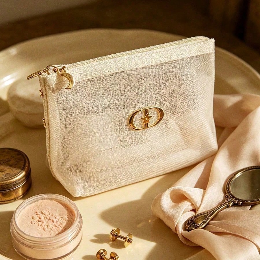 Luxury Bags Dior - DIOR White Transparent Mesh Cosmetic Bag